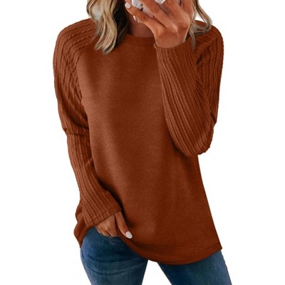 Women's Fall Fashion 2025 Oversized Tunic Sweatshirt Crewneck Top Cable Knit Sleeves for Leggings