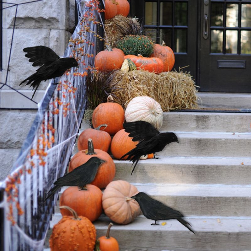 Realistic Crows Halloween Birds Decoration, Black Feathered Crows Decor, Handmade Black Birds Prop, 3 of 5