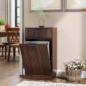 Angel Sar 10-Gallon Woodgrain Tilt-Out Trash Can Cabinet with Wave-Textured Drawer – Multipurpose Kitchen/Bath Organizer, Walnut - 1 of 4