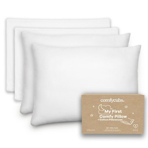 Toddler Pillow with Cotton Pillowcase, 13"x18", Kids Pillow for Sleeping by Comfy Cubs - 2 Pack - 1 of 4