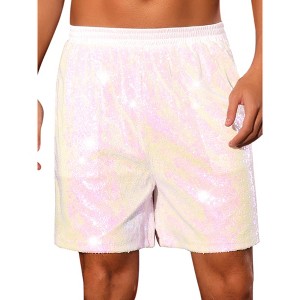 Lars Amadeus Men's Elastic Waist Party Disco Sparkly Glitter Nightclub with Pocket Sequins Shorts - 1 of 4