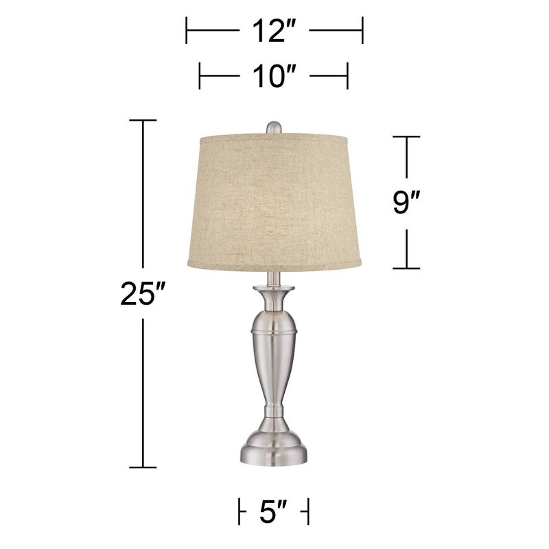 Regency Hill Blair Traditional Table Lamps 25" High Set of 2 Brushed Nickel Burlap Drum Shade for Bedroom Living Room Bedside Nightstand Office House, 4 of 6