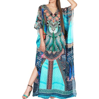 HAPPY BAY Women's House Daily Routine Evening Wear Loungewear Maxi Kaftan Casual Long Slit Dress Caftan Slit Dresses for Women 2X-3X Multi,Abstract