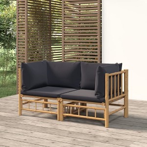vidaXL Patio Corner Sofas with Dark Gray Cushions 2 pcs Bamboo - 1 of 4