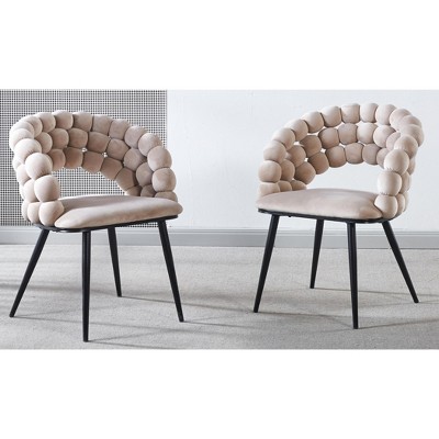 Modern Chair Set of 2, with Black Metal Legs, Soft Cushions and Comfortable Hairball Backrest, Suitable for Dining Room, Living Room