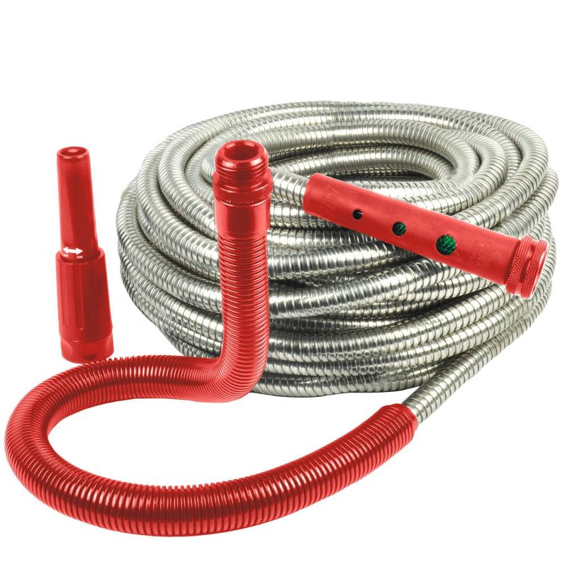 Bernini 50' Metal Garden Hose with Flex End Watering Wand, 3 of 11