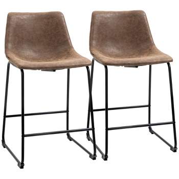 HOMCOM Counter Height Bar Stools Set of 2, Vintage PU Leather Barstools with Footrest for Dining Room, Home Bar, Kitchen