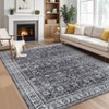 Faux Wool Vintage Distressed Floral Printed Area Rug  Ultra Thin Machine Washable Non Slip Stain Resistant Non Shedding Pet Friendly Floor Rug - 2 of 4