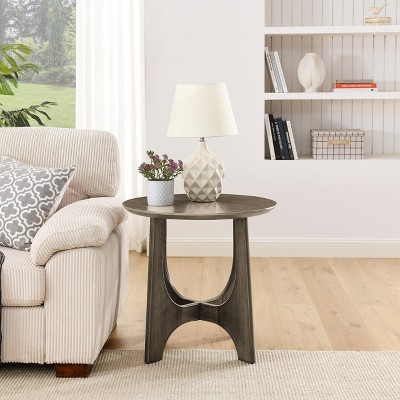 Garvee Retro Small Round Side Table, 25" Modern Round End Table Wooden Small Accent Table, Night Stand for Bedroom, Living Room, Apartment, Brown