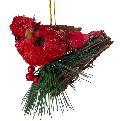 Kurt S. Adler 4" Red Cardinal with Pine and Berry Christmas Ornament