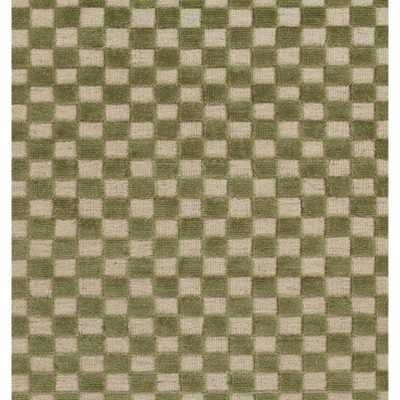 Handwoven Green and Beige Wool Checkered Rectangular Rug
