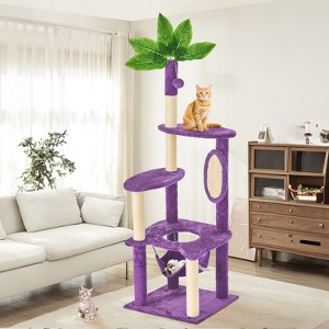 Modern Multicoloured 600 GSM Soft Plush Cat Tree Pet Tower with Fake Real Leaves,Natural Sisal Material and Cute Cat Shape Platform - 1 of 4