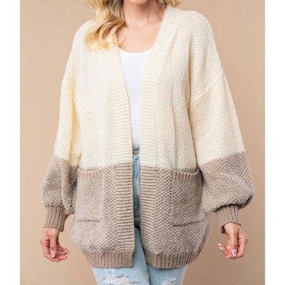 Women's Draped in Comfort Color Blocked Sweater Cardigan - White Birch
