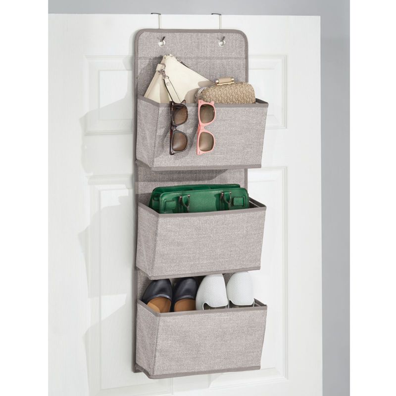 mDesign Fabric Closet Hanging Organizers with 3 Pockets + Hooks, 4 of 9