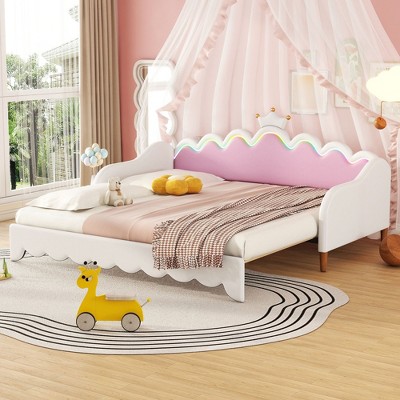 NicBex 75" Twin Size Day Bed with Trundle, Morden Daybed with LED Lights and Crown Headboard for Bedrooms