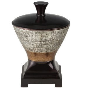 HomeRoots 7" Espresso Gold And Silver Resin Striped Jewelry Box With Hand-Painted Designs - 1 of 4