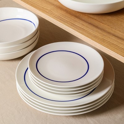 Luna Blue and White Porcelain 12-Piece Dinnerware Set, Service for 4