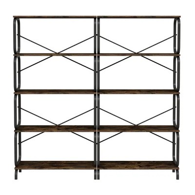 5 Tier Large Bookshelf, Bookcase Home Office Open Bookshelf,Shelves,Vintage Industrial Style Bookshelf with Metal Frame,Rustic Brown