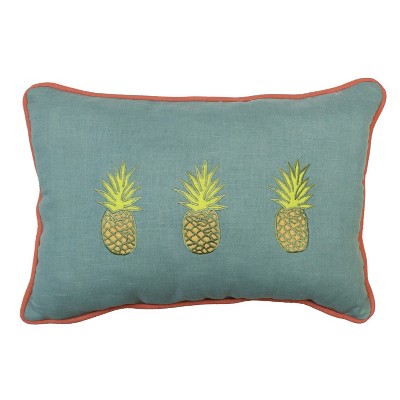 Beachcombers 12" x 18" Pineapple Trio Embroidered Teal Accent Throw Pillow