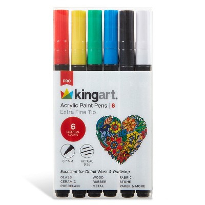 KINGART Acrylic Paint Pens Extra Fine 6 Primary Colors