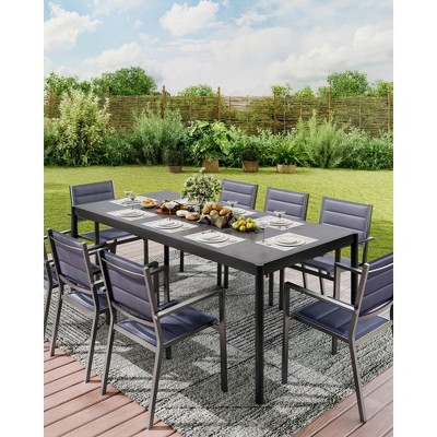 Aluminum Outdoor Metal Table for 6-8 Person, Patio Dining Tables with Rectangular Non-Slip Stripe for Outiside Backyards, Porches, Gardens, Poolside