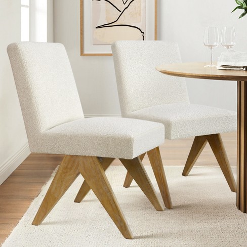 Maye Beige Boucle Chair Set of 2,Upholstered Dining Chair with King Louis  Back and Natural Wood Legs,18 Wide Upholstered Seat and Back-The Pop Maison