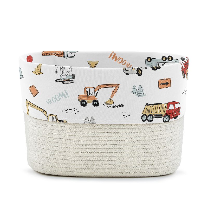 Sweet Jojo Designs Woven Cotton Rope Decorative Storage Basket Bin Construction Truck Red Blue and Grey, 1 of 5