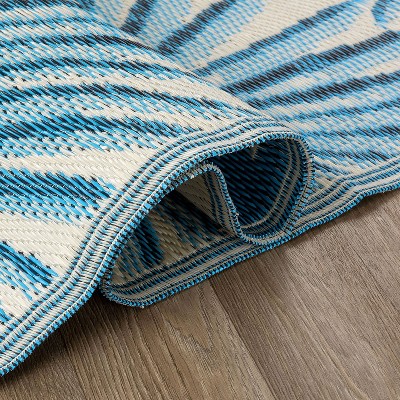Blue and Off-White Floral Synthetic Reversible Outdoor Rug 3'3"x5'