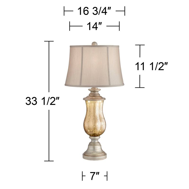 Barnes and Ivy Freida Table Lamp 33 1/2" Tall Mercury Glass Urn Off White Fabric Bell Shade for Bedroom Living Room Bedside Nightstand Office Kids, 4 of 7