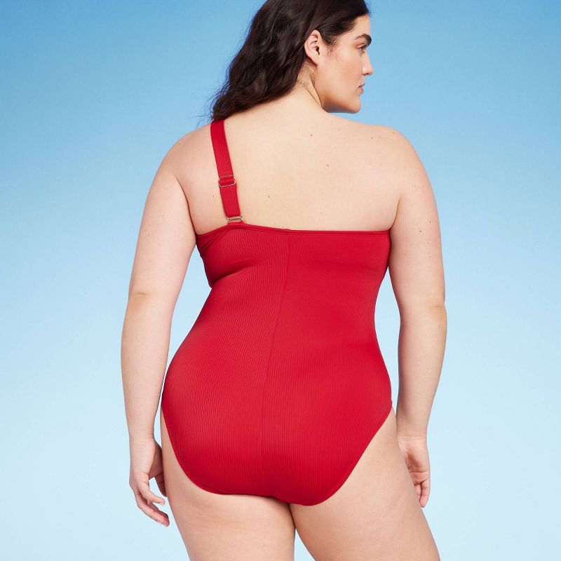 Women's One Shoulder Asymmetrical Cut Out One Piece Swimsuit - Shade & Shore™ Berry Red, 2 of 6