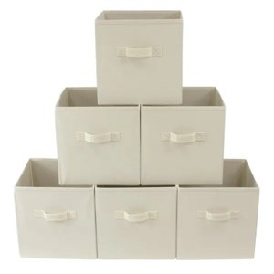 Racxily 6 Pack Collapsible Cube Fabric Storage Bins with handle, 10.5" x 10.5" Storage Containers for Organizing Storage Box - 1 of 4