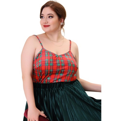 Agnes Orinda Women's Plus Size Check Plaid Velvet Club Party Cami Camisole  : Target