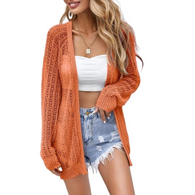 Coolmee Women's Crochet Lightweight Cardigan Cover Up Open Front Long Sleeve Summer Cardigans
