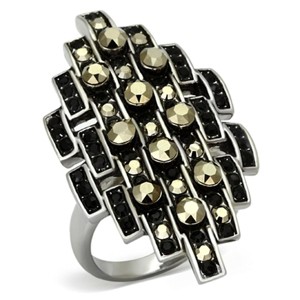 Slickblue Women’s Polished Stainless Steel Ring with Jet Synthetic Crystal, Size 5-10 - 1 of 4