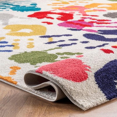 Multicolor Handprint Round Synthetic Kids Rug