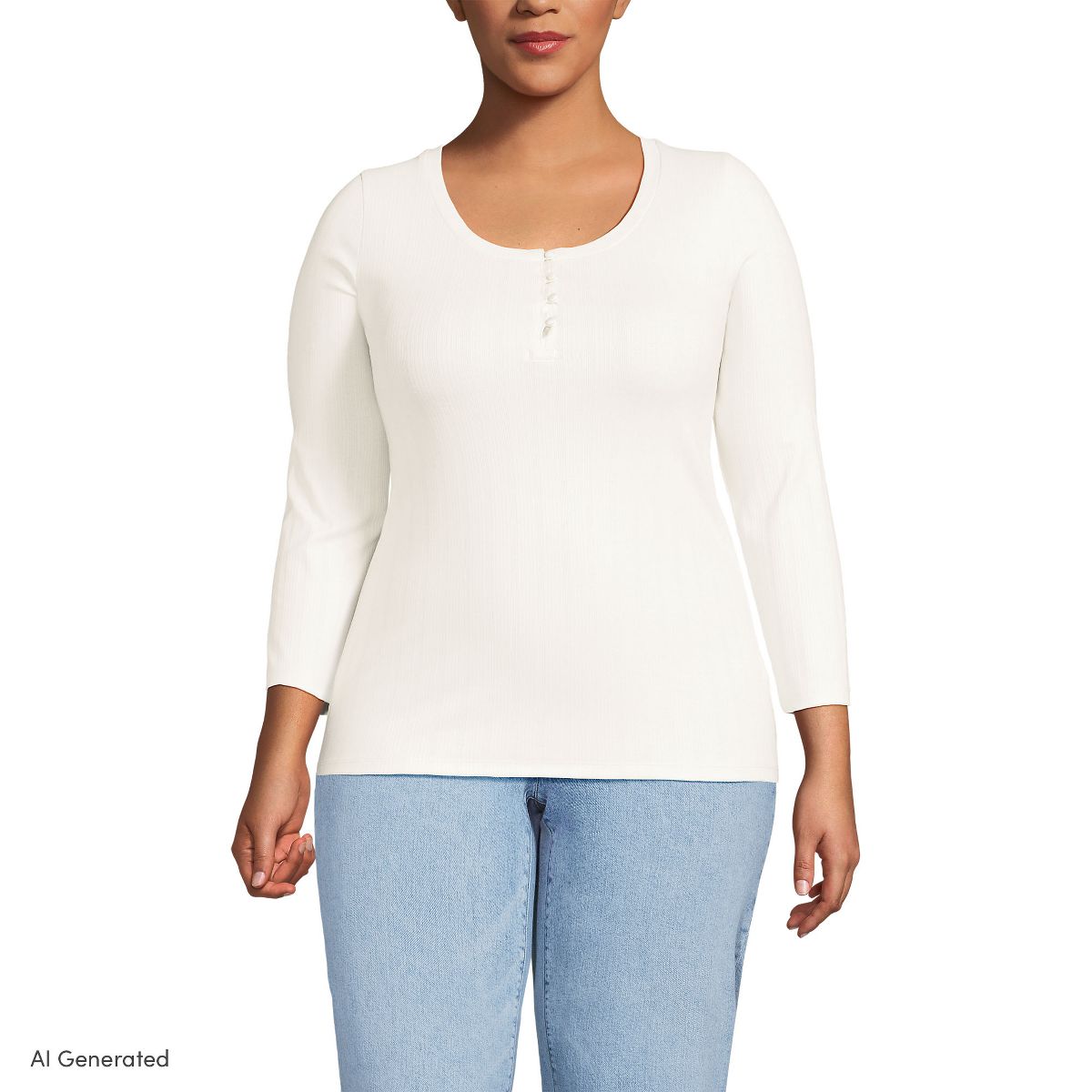 Lands' End Women's 3/4 Sleeve Variegated Micro Rib Henley