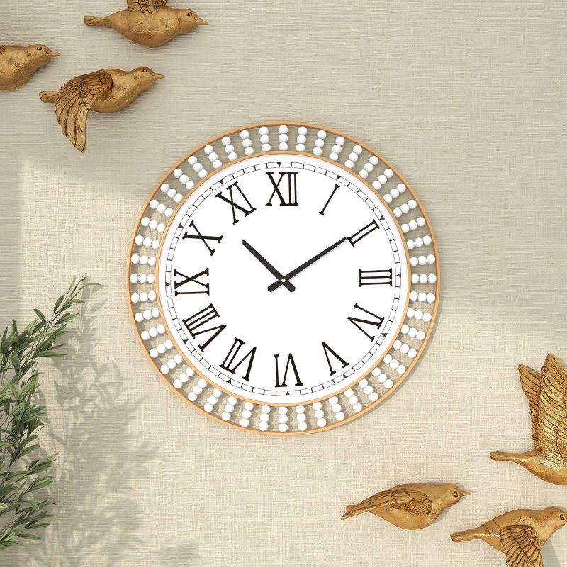 24&#34;x24&#34; Metal Wall Clock with Gold Frame and Radial Beading White - Olivia &#38; May, 5 of 18