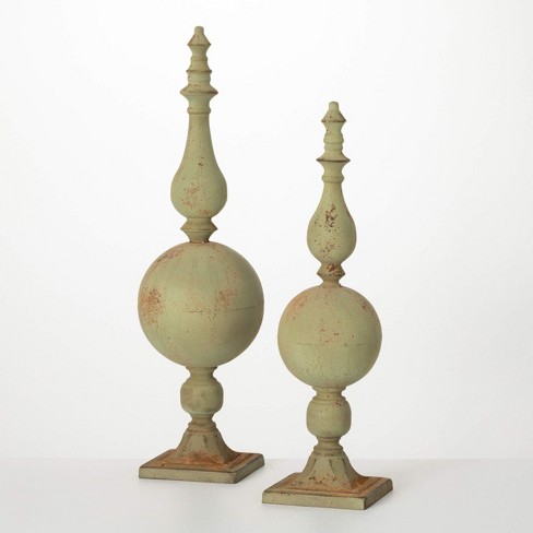 Sullivans White Washed Wood Finial Set of 3, 11.75Tall, Wood