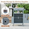 Zevemomo Outdoor Grill Cart with Drop Leaf, Stainless Steel Tabletop & Solid Wood Cabinet with Drawer, Towel Rack & Lockable Wheels, Gray-Blue - 2 of 4