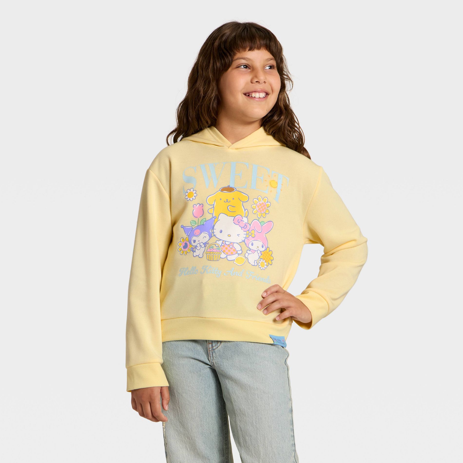 Girls' Hello Kitty and Friends Sweet Graphic Hooded Fleece Sweatshirt - Light Yellow M