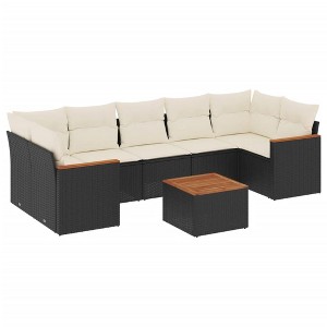 vidaXL Patio Sofa Set with Cushions Outdoor Furniture 8 Piece Poly Rattan - Black and Cream - 1 of 4