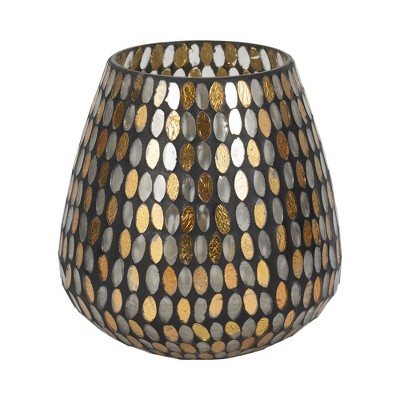 Sagebrook Home 8" Glass Votive Candle Holder - Contemporary Art Deco Bronze and Copper Tea Light Candle Holder for Home, Office, Event Decor
