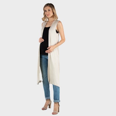 24seven Comfort Apparel Maternity Elegant Sleeveless Long Vest with Draped Neckline and Asymmetric Hem