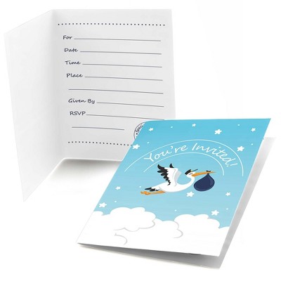 Big Dot of Happiness Boy Special Delivery - Fill In Blue It's A Boy Stork Baby Shower Invitations (8 count)