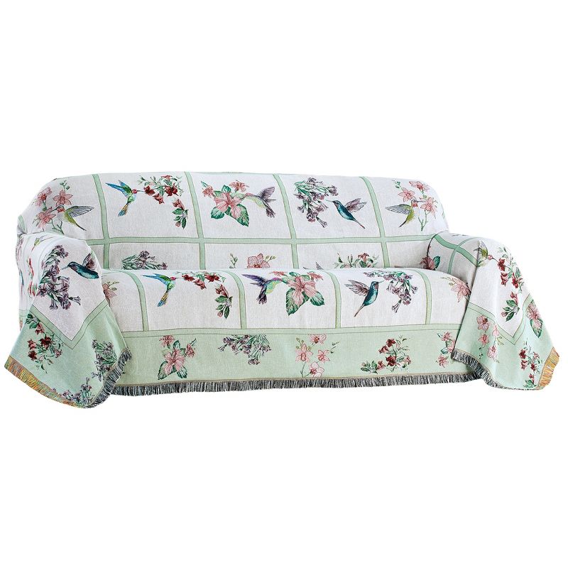 Collections Etc Patchwork Hummingbird Fringe Border Furniture Throw, 1 of 3