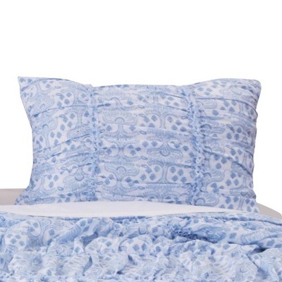 Helena Blue Cotton Polyester King Ruffle Pillow Sham