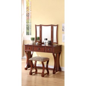 Sapphtopaz Makeup Vanity Desk with Foldable Mirror, Wood Makeup Table with 3 Drawers & Cushioned Stool Dresser For Bedroom - 1 of 4