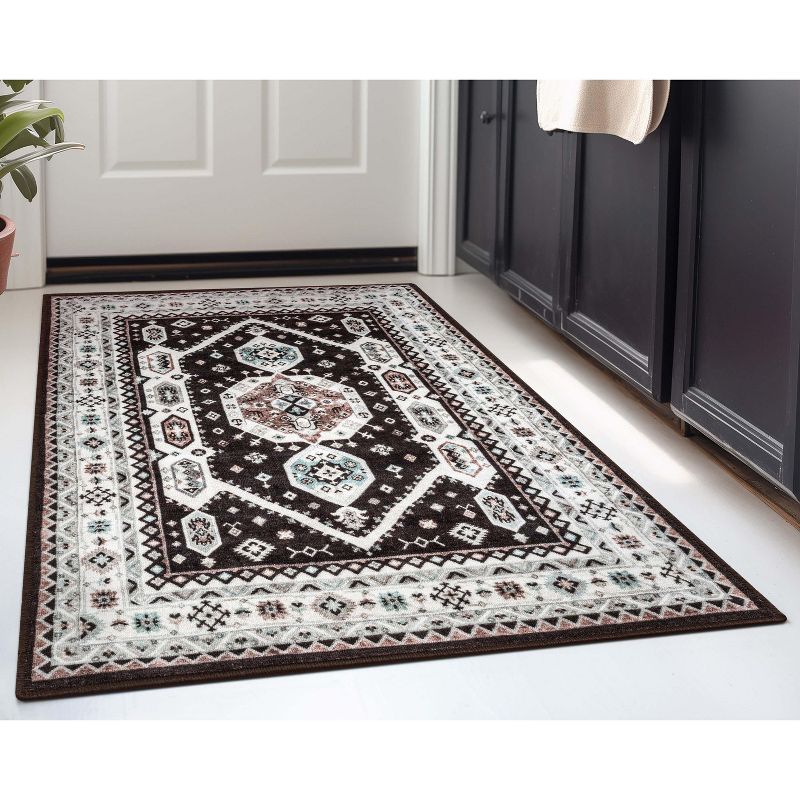 Well Woven Kings Court Kama Black - Non-Slip Rubber Backed Oriental Medallion Rug - Hallway, Entryway & Kitchen - Machine-Washable, Low Looped Pile, 3 of 9