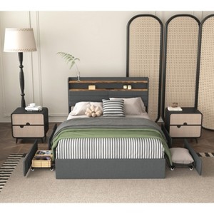 TOAOTBNBO Upholstered Queen Bed with 4 Storage Drawers, Modern Queen Bed Frame with LED Light, Soft Queen Beds with Headboard - 1 of 4