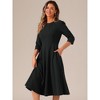 INSPIRE CHIC Women's 3/4 Sleeve Pleated Round Neck Pockets A-Line Swing Work Midi Dress - image 4 of 4